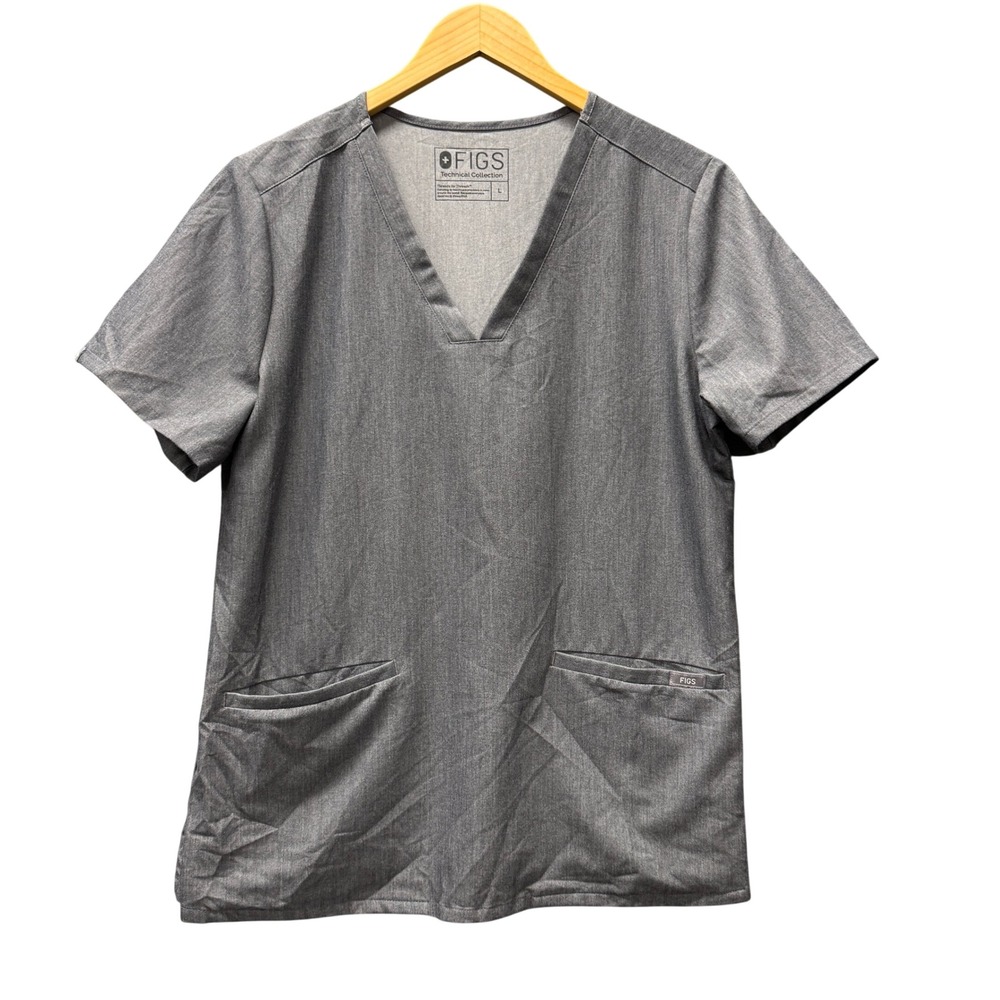 Figs Scrub Top Womens L Large Casma Graphite Gray V-Neck Work Uniform